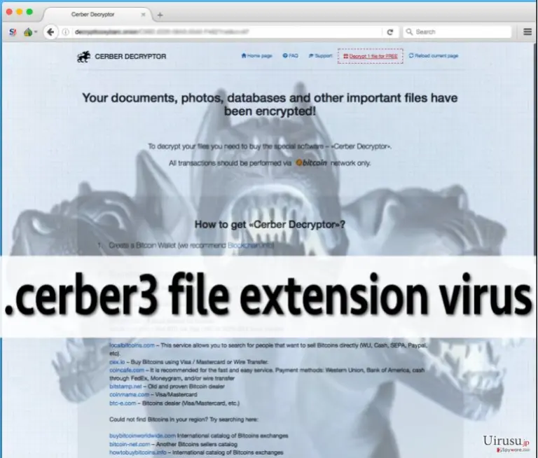 .Cerber3 file extension virus' payment page