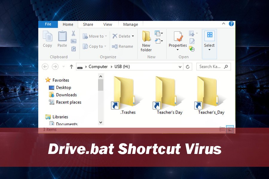 Drive.bat ショートカットウィルスは外部ドライブのファイルをアクセスできなくしてしまいます。