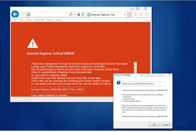 "Internet Explorer Critical ERROR" ウィルス